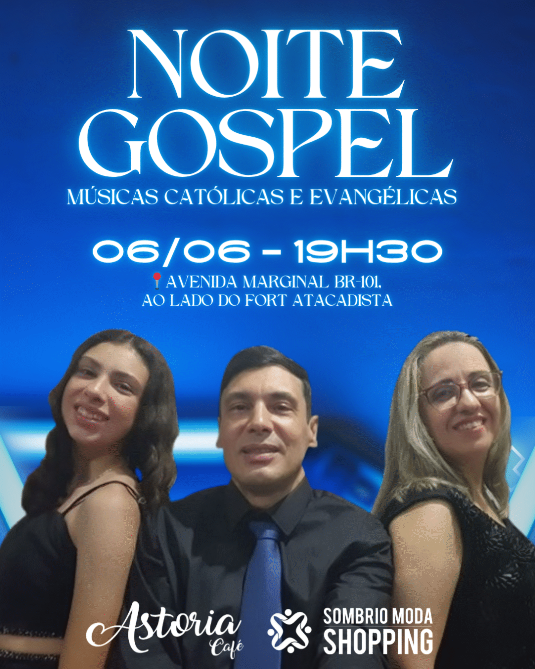 Post instagram culto de avivamento religioso moderno em branco e azul