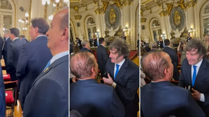 Jorginho Mello se encontra com o presidente Milei na Argentina Governador de Santa Catarina, Jorginho Mello, encontrando-se com o Presidente da Argentina, Javier Milei, em um salão da Casa Rosada, reforçando a parceria política e comercial bilateral entre SC e Argentina.