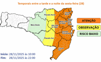 Frente fria avança e provoca temporais nesta sexta-feira em SC mapa dos alertas