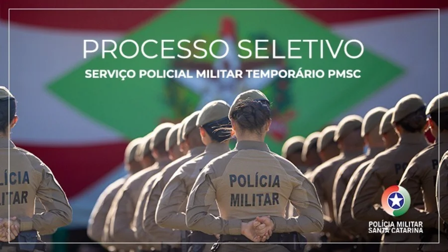Processo seletivo PMSC 2025/2026. Polícia Militar de Santa Catarina abre inscrições para 1.465 vagas de soldados temporários com provas em cidades como Criciúma e Florianópolis.