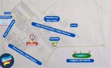 Prefeitura de Araranguá divulga abrangência oficial da nova UBS Mapa ou cartaz oficial da Secretaria de Saúde de Araranguá com o detalhamento da área de abrangência da nova UBS Arapongas. O texto lista as localidades atendidas: Região do Hospital Regional (sentido Lagoa da Serra), trecho da Rua Governador Celso Ramos, Residencial Bela Vista, Paraíso e Praça Paris.