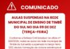Aulas suspensas em Timbé do Sul nesta terça-feira (09)