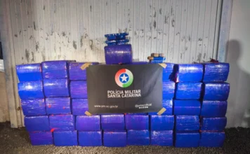 PM apreende 842 kg de maconha no bairro Lagoão, em Araranguá PM apreende 842 kg de maconha em Araranguá. Grande quantidade de droga em tabletes azuis empilhada no bairro Lagoão; ação do 19º BPM resultou na prisão de um homem de 28 anos e retirada de circulação de quase uma tonelada de entorpecentes.
