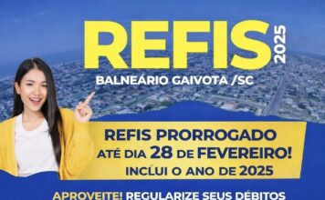 Prazo do REFIS 2025 termina em 28 de fevereiro na Gaivota