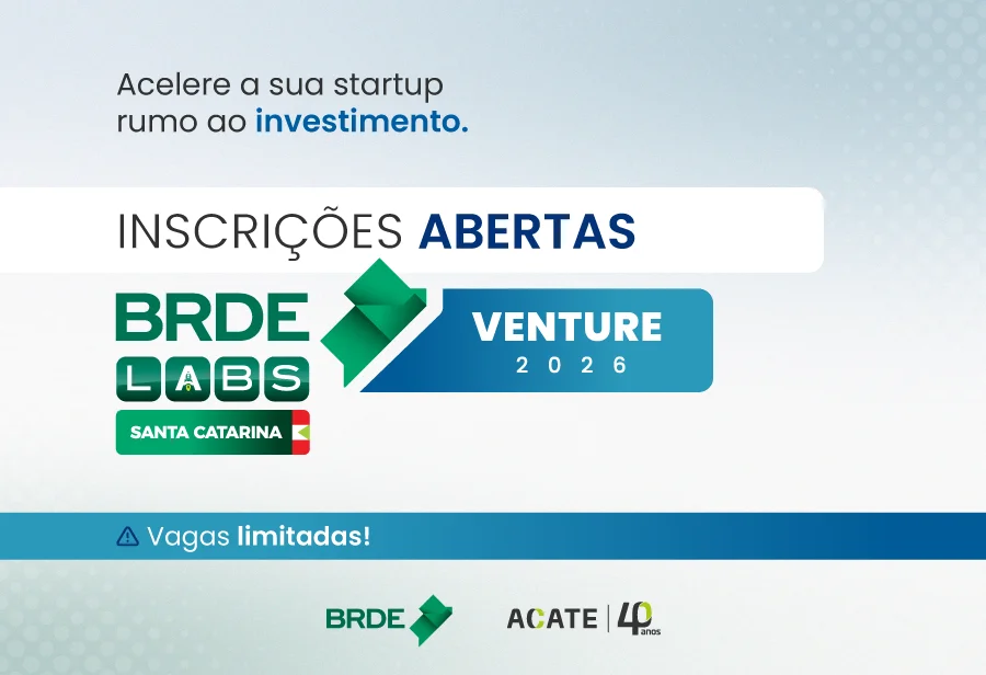 Uma imagem de anúncio gráfica promocional para o programa BRDE Labs. No topo, há o texto em azul: 