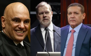 Documentos da CPI ligam ministros do STF a voos de banqueiro Montagem fotográfica com os ministros do STF Alexandre de Moraes, Dias Toffoli e Kassio Nunes Marques. A imagem ilustra a investigação da CPI sobre o uso de 11 voos em jatinhos privados de empresas ligadas ao Banco Master pelos magistrados.