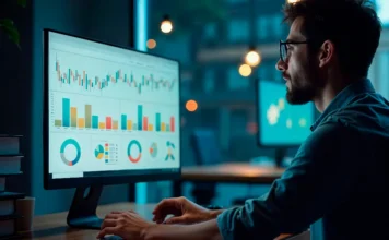 Inscrições abertas para cursos de tecnologia gratuitos em SC Profissional analisa gráficos de dashboards e visualização de dados em monitor de computador, ilustrando a capacitação em análise de dados e inteligência artificial oferecida pelos cursos gratuitos do programa SCTEC em Santa Catarina.