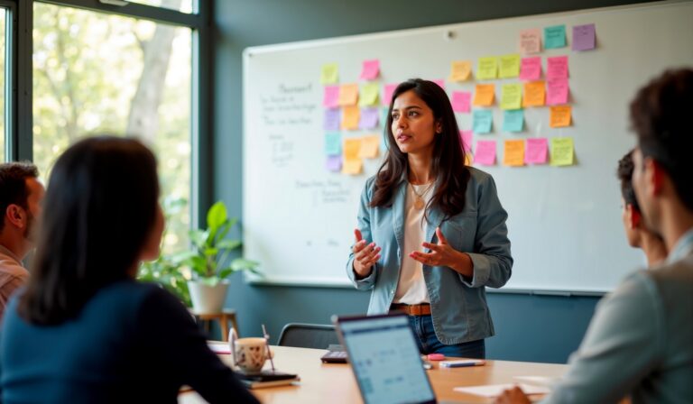 Young Indian Female Professional Presenting Creative Ideas Durin