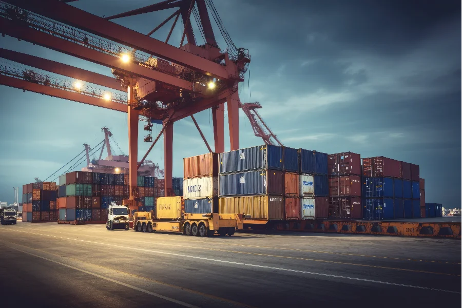 FIESC promove reunião com BNDES sobre crédito exportador Contêineres em terminal portuário representam exportações industriais e crédito para empresas catarinenses pelo BNDES