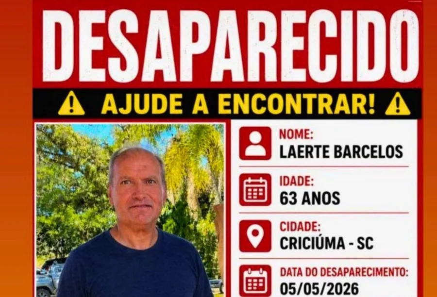 Cartaz informa desaparecimento de Laerte Barcelos, de 63 anos, visto pela última vez em Balneário Rincão
