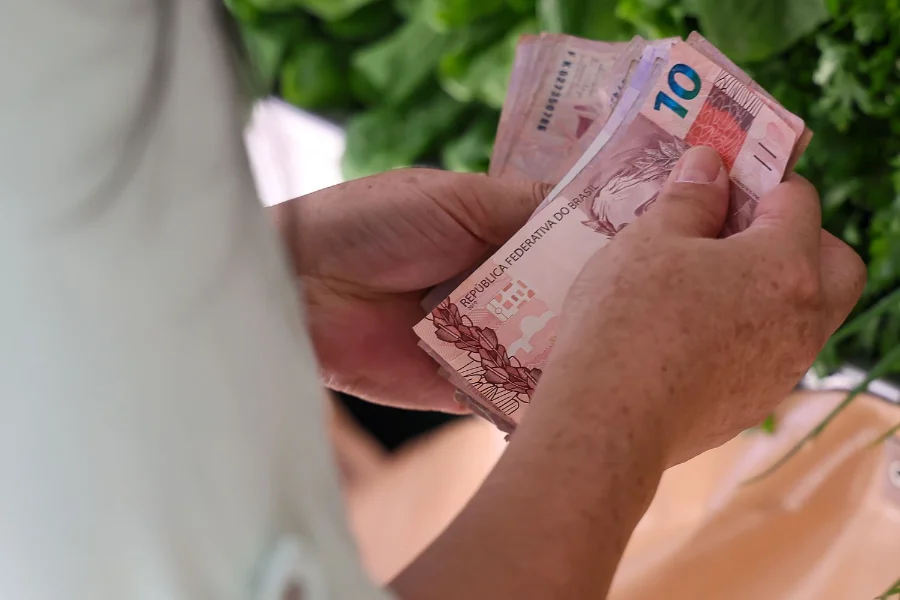 Pessoa conta cédulas de dinheiro em Santa Catarina, em imagem relacionada ao Bolsa Família e programas sociais