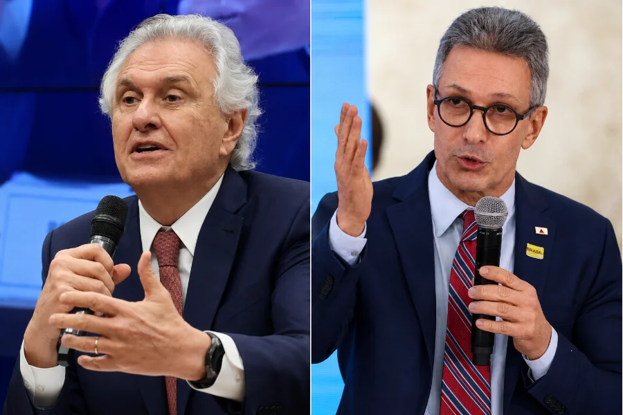 Caiado descarta chapa com Zema para eleição de 2026 Ronaldo Caiado e Romeu Zema aparecem em montagem durante eventos políticos, em meio às discussões sobre candidaturas separadas para a eleição presidencial de 2026.