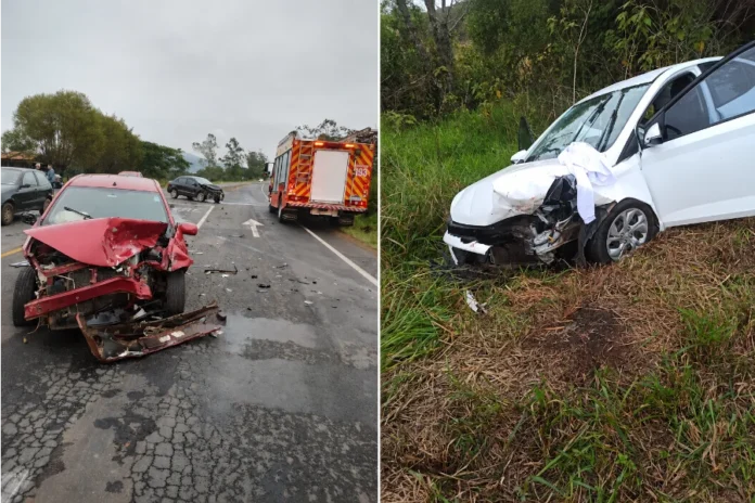 Criança fica ferida em colisão entre três carros em Sombrio Colisão entre três carros deixa criança ferida na SC-449, em Sombrio, com veículos danificados e atendimento dos bombeiros