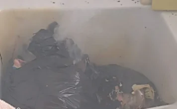 Fogo em apartamento é controlado no Centro de Araranguá Lixeira com sacos de lixo atingidos por princípio de incêndio em apartamento no 12º andar, no Centro de Araranguá.