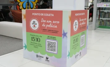 Hospital do Ursinho busca doações para ação em Criciúma Caixa de arrecadação de ursinhos de pelúcia para o projeto Hospital do Ursinho da Unesc, em Criciúma.