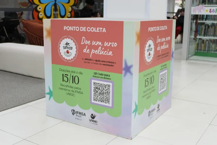 Hospital do Ursinho busca doações para ação em Criciúma Caixa de arrecadação de ursinhos de pelúcia para o projeto Hospital do Ursinho da Unesc, em Criciúma.
