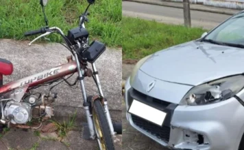 Motociclista fica ferido após colisão em Içara Motoneta artesanal e Renault Sandero envolvidos em acidente de trânsito com motociclista ferido em Içara.