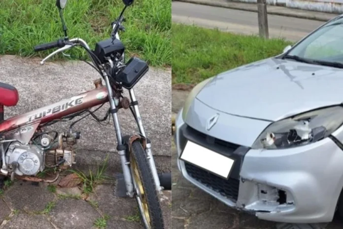 Motociclista fica ferido após colisão em Içara Motoneta artesanal e Renault Sandero envolvidos em acidente de trânsito com motociclista ferido em Içara.