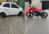 Motociclista fica ferido em colisão em Criciúma Carro Chevrolet Onix danificado e motocicleta Honda XRE 300 após colisão no bairro Pinheirinho, em Criciúma.